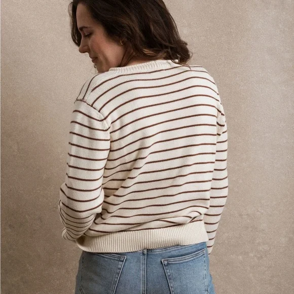 Olympia Sweater - Striped Cream and Brown Women's Sweater - Picture 4 of 10